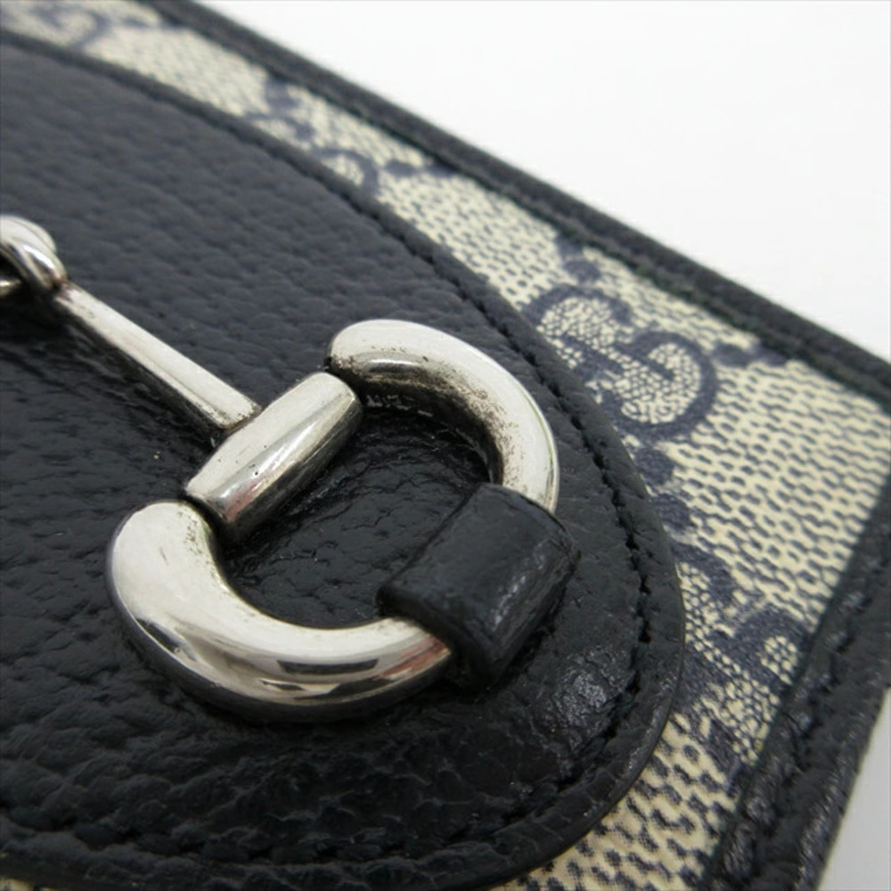 GUCCI GG Supreme Horsebit Bi fold Wallet Compact Navy Blue White Leather - Picture 6 of 9
